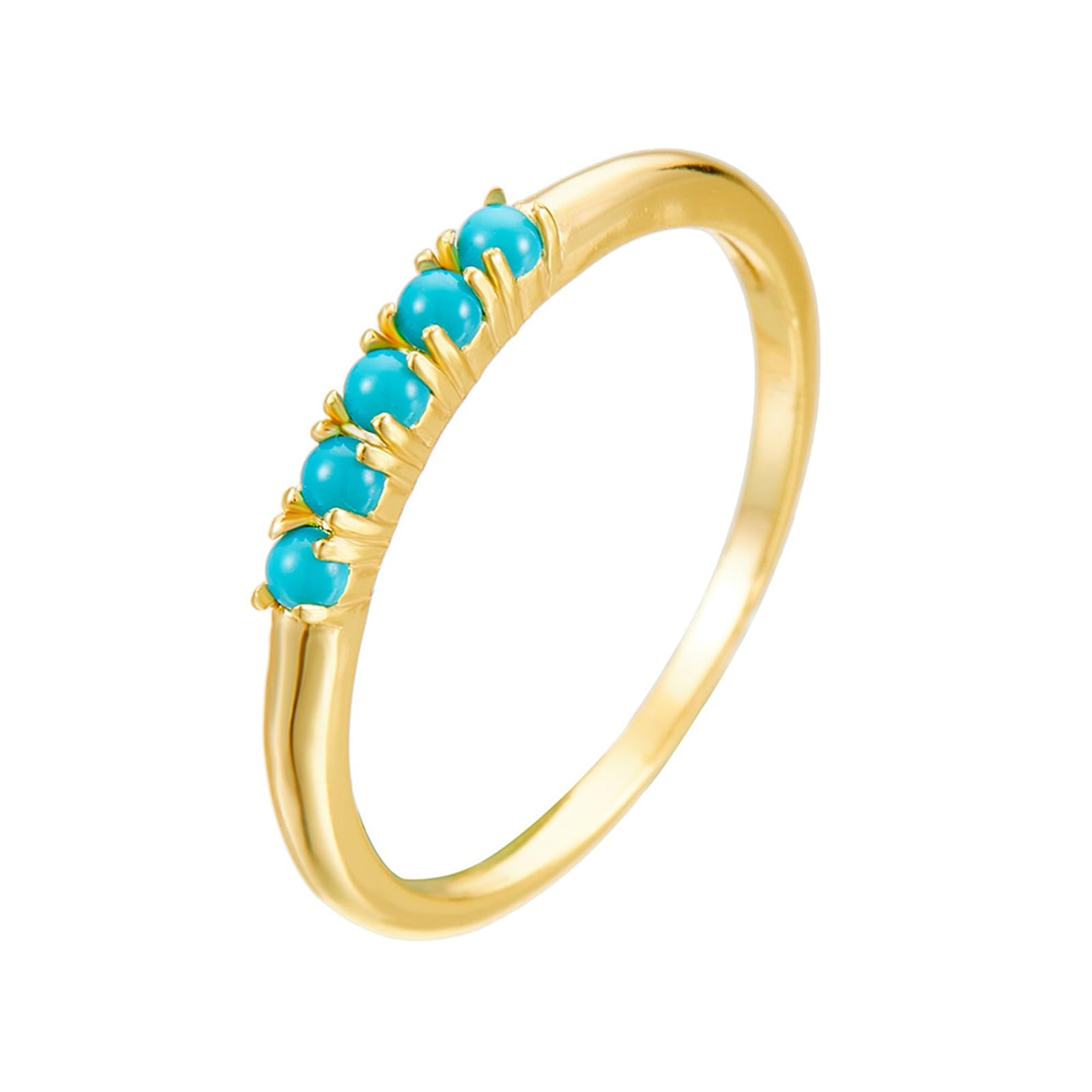 Anillos de boda de color turquesa para ella con turquesa, anillos de compromiso de 14 quilates para mujer, talla H 1/2-V 1/2
