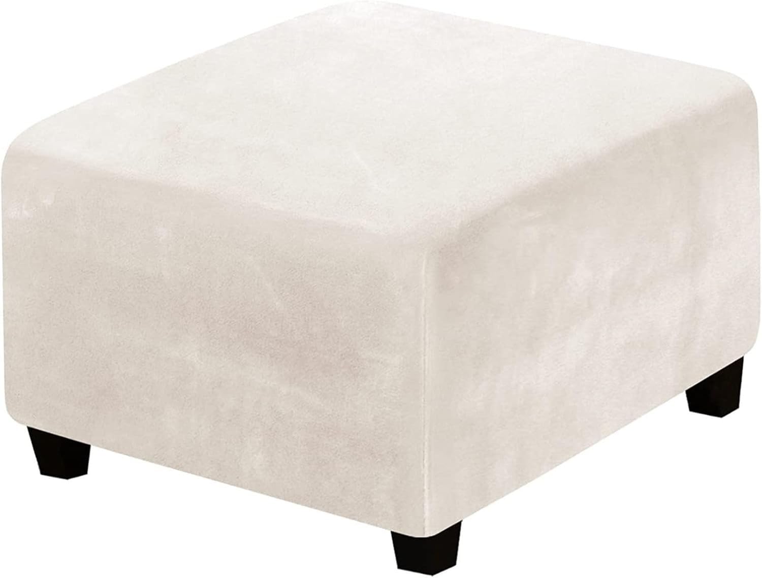 Yekuhe Beige Velvet Ottoman Cover Square Stretch Extra Large Footstool Cover, Dustproof Removable Washable Universal Pouffe Cover With Elastic Bottom Anti-Slip(,60X60cm/24X24in)