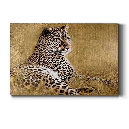 Animal Canvas Wall Art for Living Room Bathroom Bedroom Kitchen, Tall Grass GoldLeopard Picture Prints House Décor Ready to Hang Modern Home Decoration, 24" H x 36" W