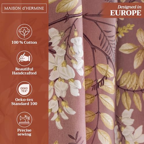 Image of Maison d' Hermine Curtains for Living Room 100% Cotton 50 inchx84 inch (Pack of 1) | 84 inches long Light Filtering Curtains for Windows Bedroom with Rod and Loop Pockets - Feuillage - Cameo Brown