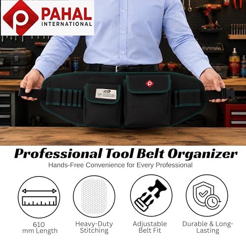 Image of PAHAL Waist Canvas RAPID RESPONSE Tool Belt Heavy Duty | Durable Multipurpose Tool Pouch for Electrician, Technician & Mechanic | Adjustable Work Belt Organizer | Green Black (500mm x 155mm)
