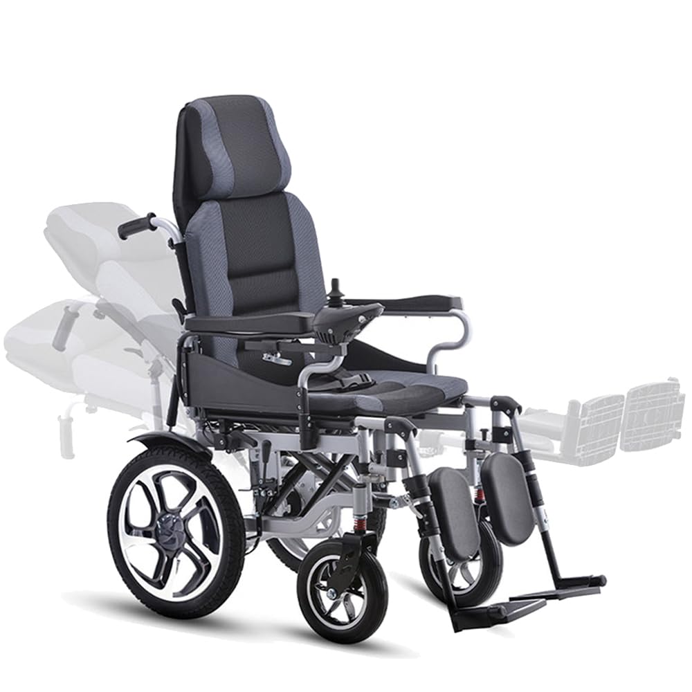 Sedia a rotelle elettrica regolabili per adulti - Sedia elettrica a schienale alto motorizzata, pieghevole per senior - Batteria 12Ah, ruote posteriori 16", supporto 150kg