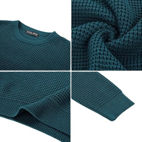Image of ColorChakra Waffle Knit Mens Sweater Woolen Round Neck Wool Pullover