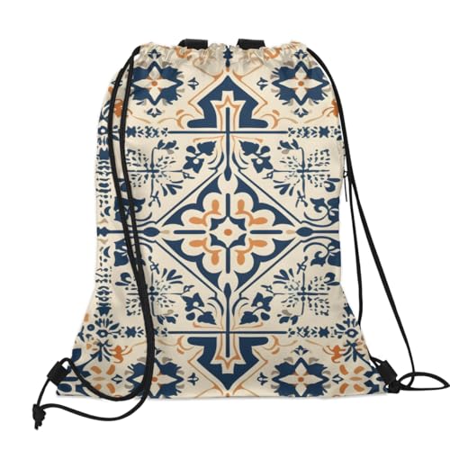 Tribe Flower Drawstring Backpack Waterproof String Bag Sackpack Boho Abstract Cinch Sack for Traveling Gym Sports with Mesh Pockets2