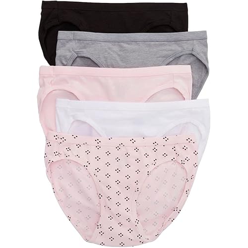 Hanes Ultimate Women's Bikini Panties Pack, Moisture-Wicking Bikini Underwear, Moderate Coverage, 5-Pack (Colors May Vary)