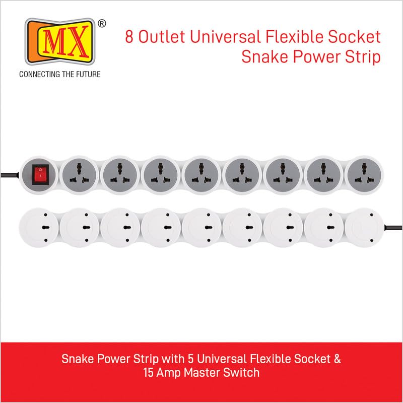 Image of MX Surge Protector & Spike Guard with 4 Universal Socket Master Switch Power Indicator Built-in Fuse with Circuit Breaker (8 Socket /Power Strip /Circuit Breaker /20Amp, 1.5 MTR)