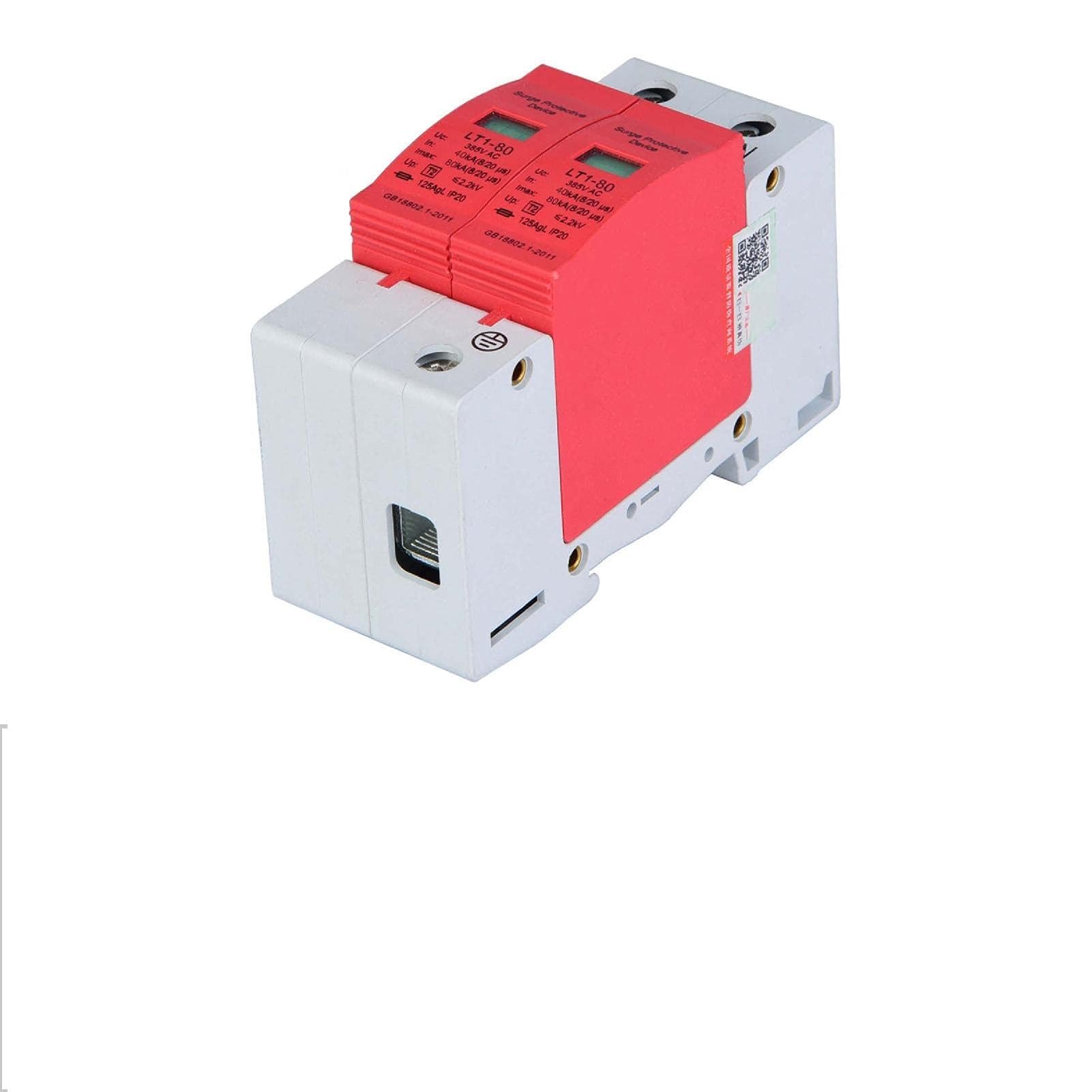 Thunder Arrester, Surge Protective Device Telephone Thunder Tele Protector Surge Protector Low-voltage Arrester with 20KA 385V, Surge Protectors (2P80KA)