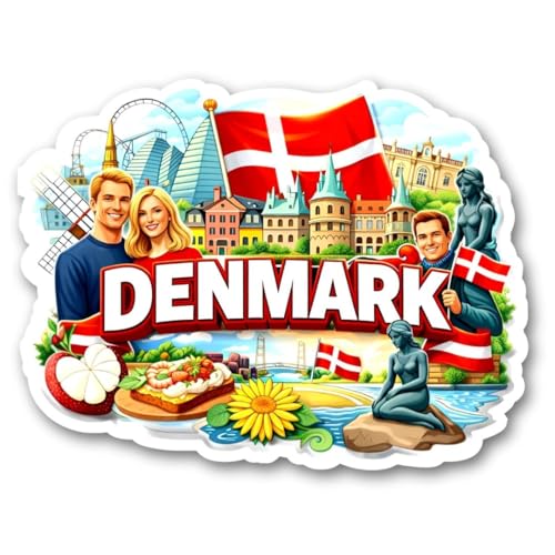 Image of Country Theme Souvenir Denmark Fridge Magnet | Collectible Denmark Travel Magnets | Printed MDF Wooden High-Power Magnet for Refrigerator, Almirah & Office Decor (Denmark)