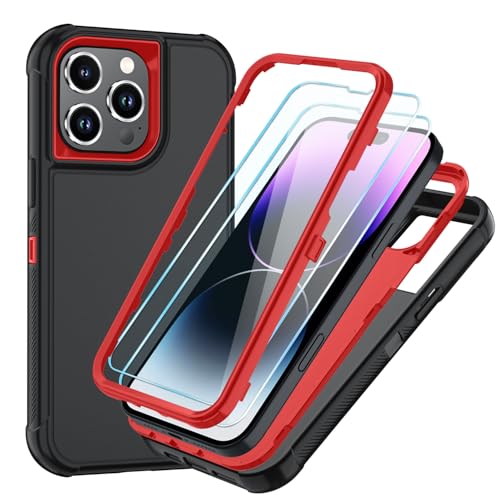 Image of SunStory Compatible with iPhone 14 Pro Max Case with HD Screen Protector, 3-Layer Heavy Duty Full-Body Cover,3 in 1 Hybrid Protective Case for iPhone 14 Pro Max 6.7 inch, BlackRed