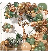 170Pcs Jungle Safari Balloons Garland Kit, Safari Baby Shower Decorations Sage Green Brown & Anim...