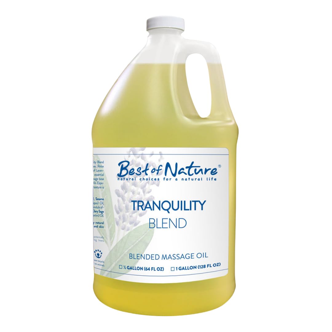 Best of Nature Tranquility Aromatherapy Massage & Body Oil - Soothing Blend with Lavender, Sage, Rosewood & Palmarosa, Ideal for Relaxing Massage or Daily Moisturizing - Half Gallon (64 fl oz)