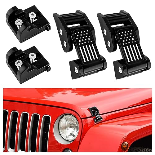 2PCS Aluminum Hood Latch Lock Compatible with Jeep Wrangler JK JKU 2007-2018,Cool American Flag Hood Pin Kits Car Decorations for Reducing Hood Shaking