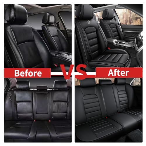 Image of Fit for Sedan SUV Pick-up Truck,Automotive,Ice Slik Nappa Leather Car Seat Covers,Waterproof Durability Washable Seat Covers,5 Seat Complete Set Luxury Car Seat Cover(Black)
