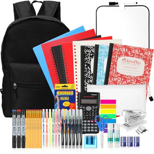 Gilprop 52 Pcs Middle and High School Supplies Kit with Backpack, Back to School Supplies Bag Set College Bundle Essential Stuff Bulk Stapler Notebook Calculator for Senior Student Teen(Black)