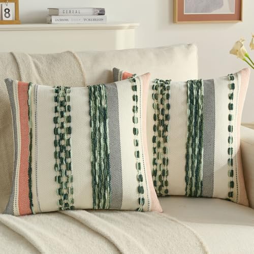 Image of FUTEI Set of 2 Boho Chenille Cushion Covers 45x45 cm,Green