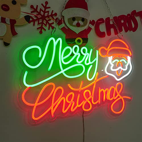 Image of Neon Signs Merry Christmas Neon Lights for Wall Decor LED Neon Light Signs LED Sign for Christmas Party Home Window Balcony Hanging Art Living Room Decorations 23.62x15.74 IN (with Merry Christmas Santa Claus)