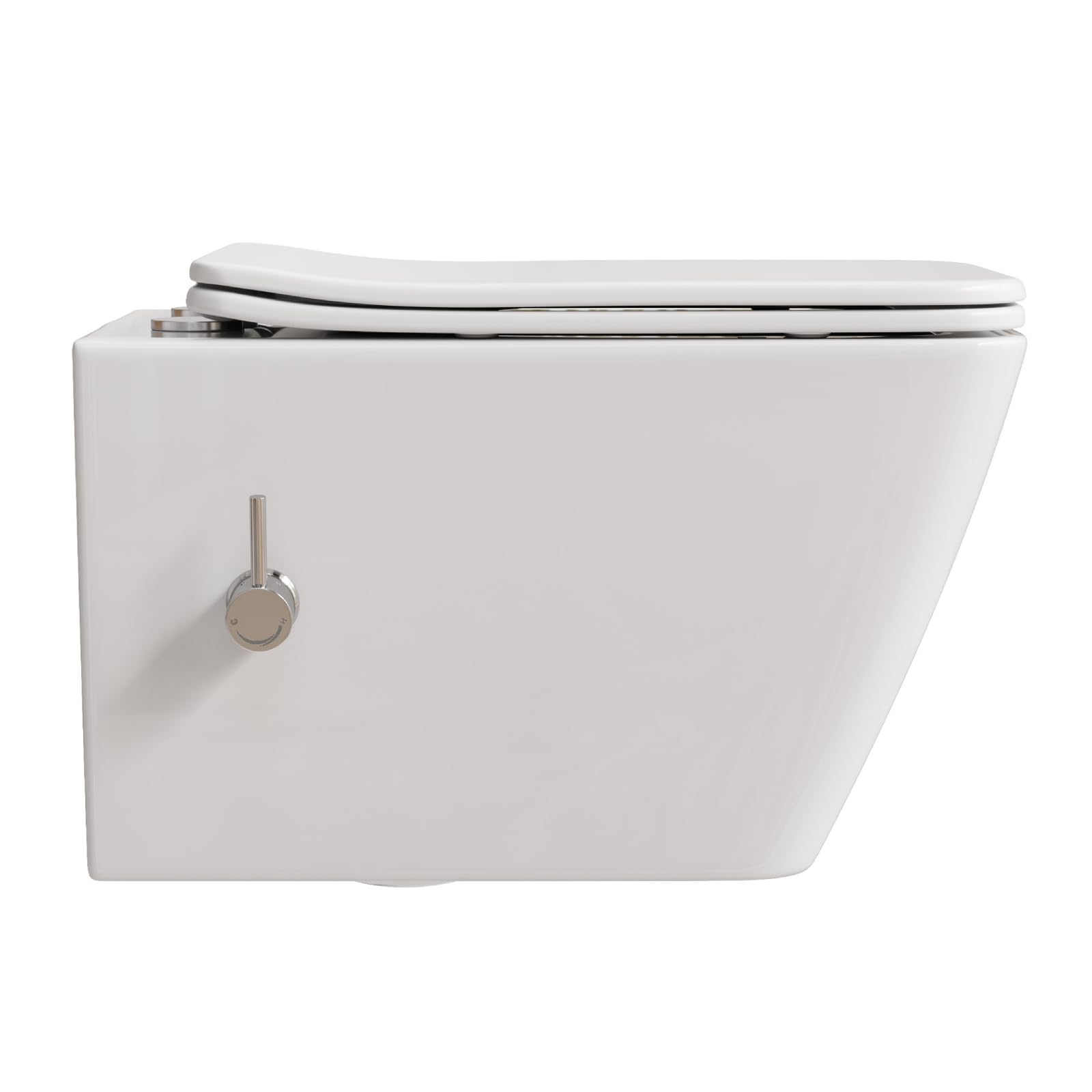 Inodoro de ducha sin borde con boquilla integrada, inodoro Taharet con grifo de agua fría/caliente, inodoro colgante rectangular, de pared blanco con nano, inodoro con tapa de inodoro con descenso