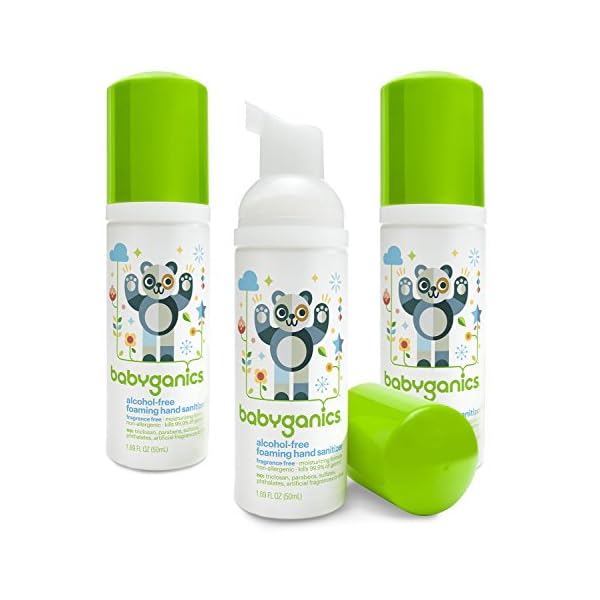 Babyganics Alcohol-Free Foaming Hand Sanitizer, Fragrance Free, On-The-Go, Pump Bottle 50 ml - 1.69 Fl Oz (Pack of 3)