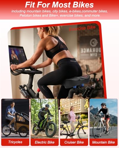 Image of Upgrade Oversize Bike Seat for Men Women, Extra Wide Noseless Bicycle Seat Cushion, Waterproof Comfort Memory Foam Bike Saddle Fit for Peloton Bikes, Exercise Bike, EBikes, City Bike
