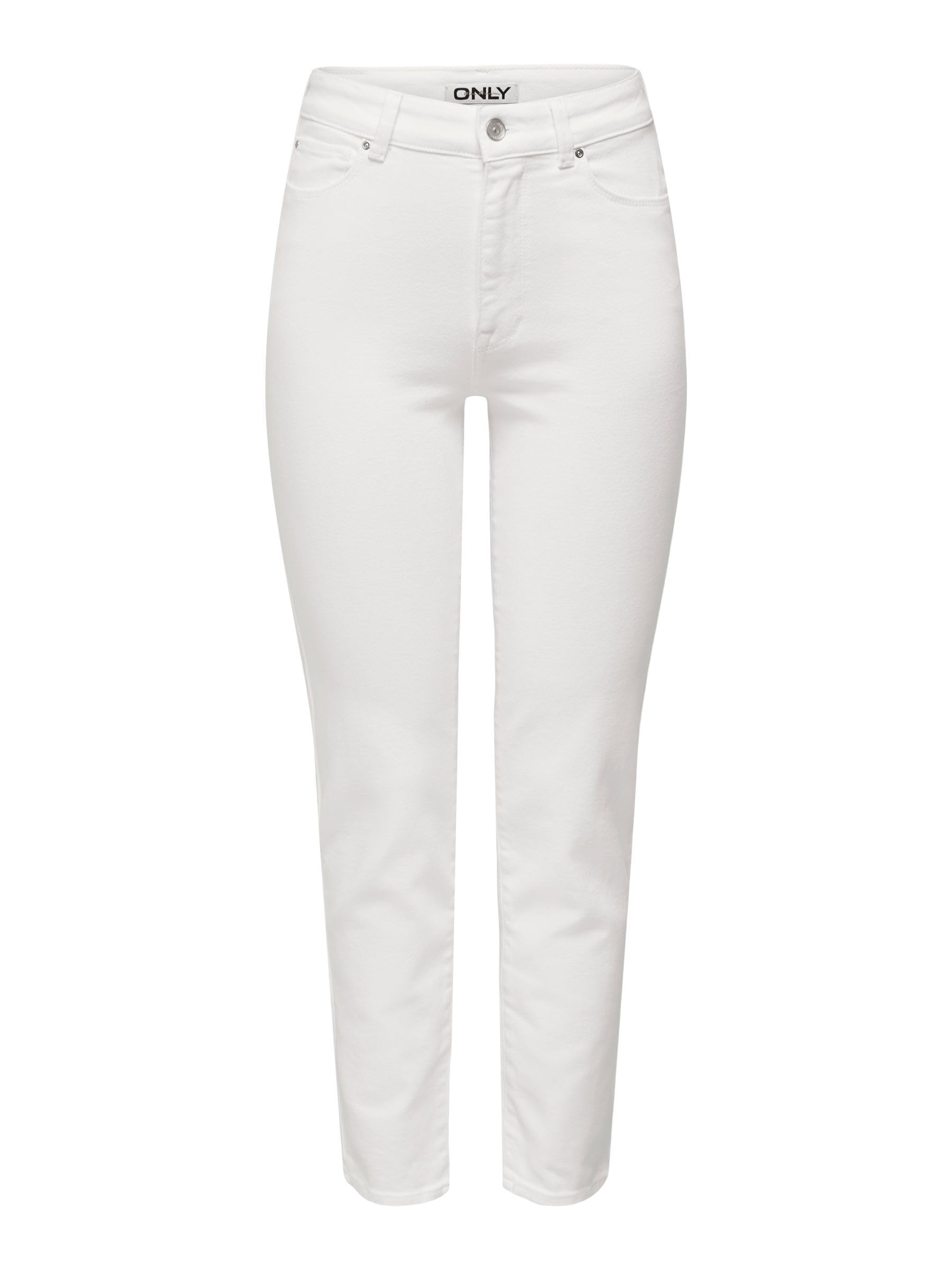 Only Women's White Onlemily Stretch Hw Str Ank Dnm Noos Jean Pants, 26W / 30L Uk