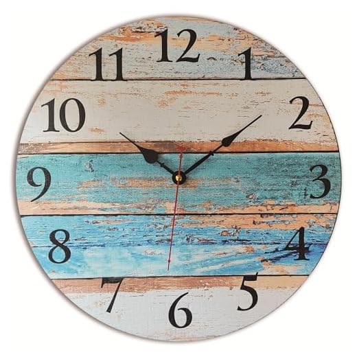 Grazing 16 Inch Beach Decorative Wall Clocks Silent Battery Operated,Nautical Coastal Farmhouse Wooden Clock for Bathroom Kitchen Bedroom Pool Cottage Living Room,Painting on Wood,Not a Sticker