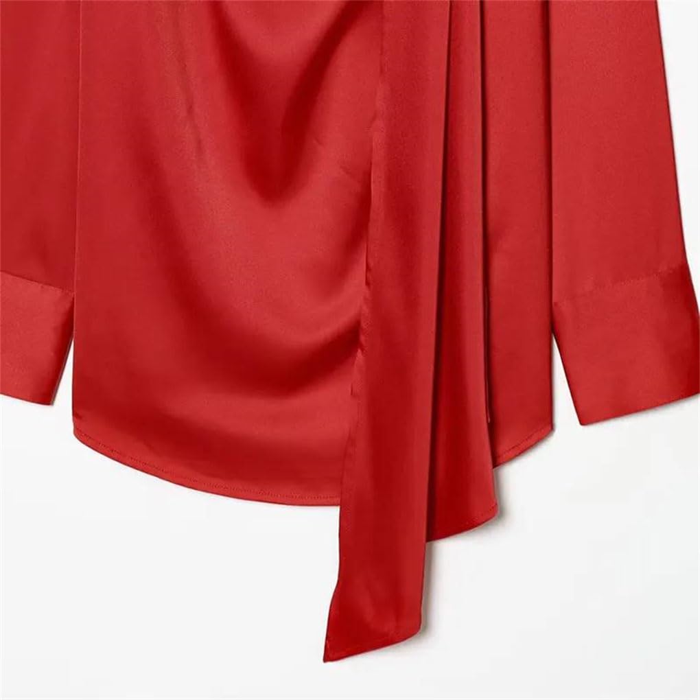 Blusa de satén para mujer, cuello bufanda, manga larga, camisa de oficina
