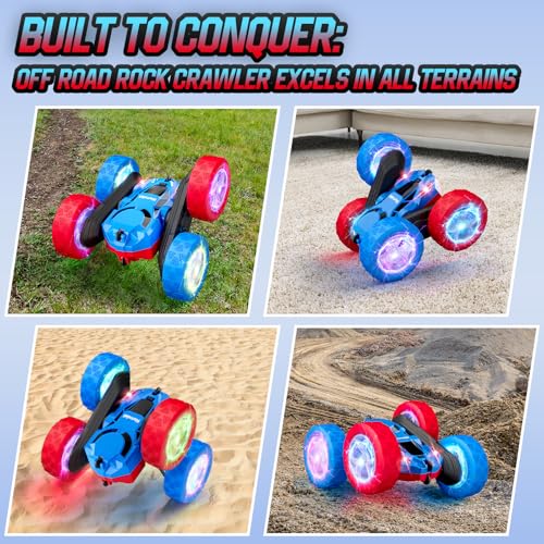 Image of Hamdol Remote Control RC Car for Kids 6-12, High-Speed 4WD Stunt Car with LED Lights & 360 Rotation, 2.4GHz Off-Road Vehicle Toy with Rechargeable Battery, Cool Valentines and Birthday Gift for Boys