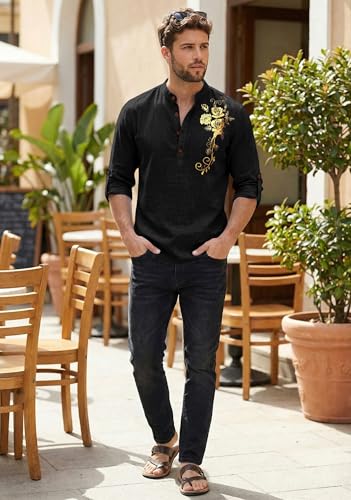 Image of Zombom Men's Cotton Polyester Blend Mandarin Collar Self One Design Printed Full Sleeve Regular Fit Casual Short Kurta