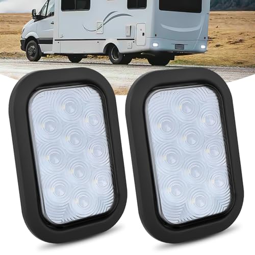 Image of Nilight 5 inch X 3 inch Rectangular Trailer Tail Light 2 PCS White 10 LED | Back Up Reverse Lights w /Flush Mount Grommets Plugs IP67 Waterproof for 12V Truck ATV UTV Bus RV Camper