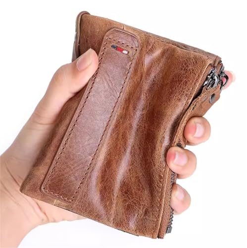 Wallet Coin Pocket Wallet Leather Men's Wallet Short Double Zipper Purse Clutch Large Capacity Retro Business Card Holder Wallet For Men Women4