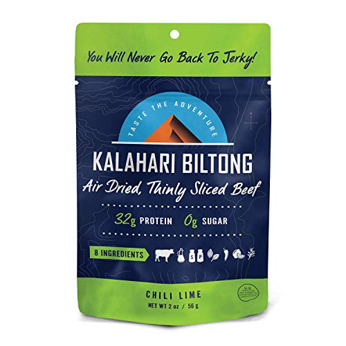 Lime Chili Kalahari Biltong, Air-Dried Thinly Sliced Beef, 2oz (Pack of 8), Sugar Free, Gluten Free, Keto & Paleo, High Protein Snack