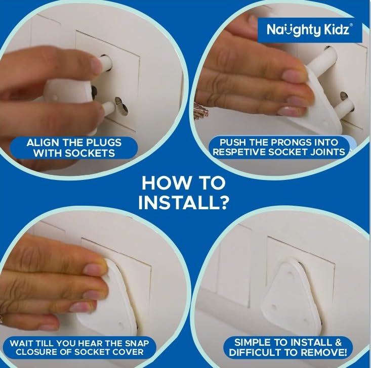 Naughty Kidz Baby Safety Electric Socket Plug Cover Guard For 3Pin//5A & 5Pin//15A (Pack Of 6),White 3