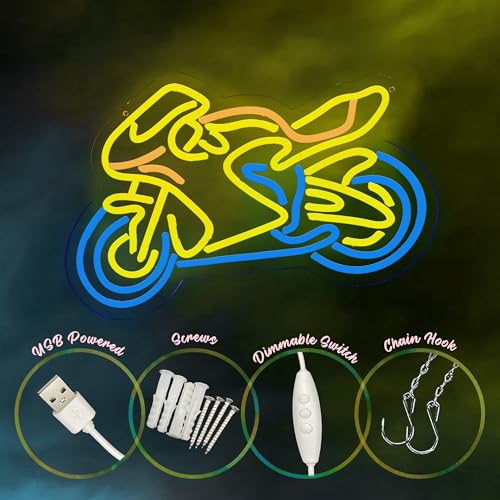 Image of Motorcycle Neon Sign for Bedroom Wall Decor, Automotive LED Neon Light Sign with Dimmable for Man Cave Sports Studio Bar Wall Art, Boy Birthday Gift