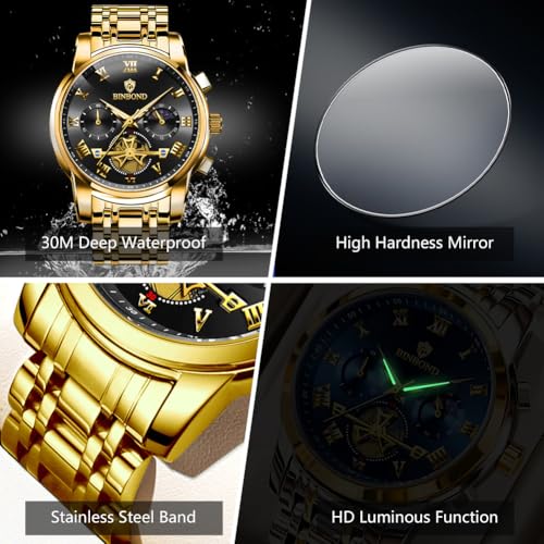 Mens Watches Chronograph Luxury Business Dress Stainless Steel Flywheel Multifunction Moon Phase Men Wrist Watch Waterproof Luminous4