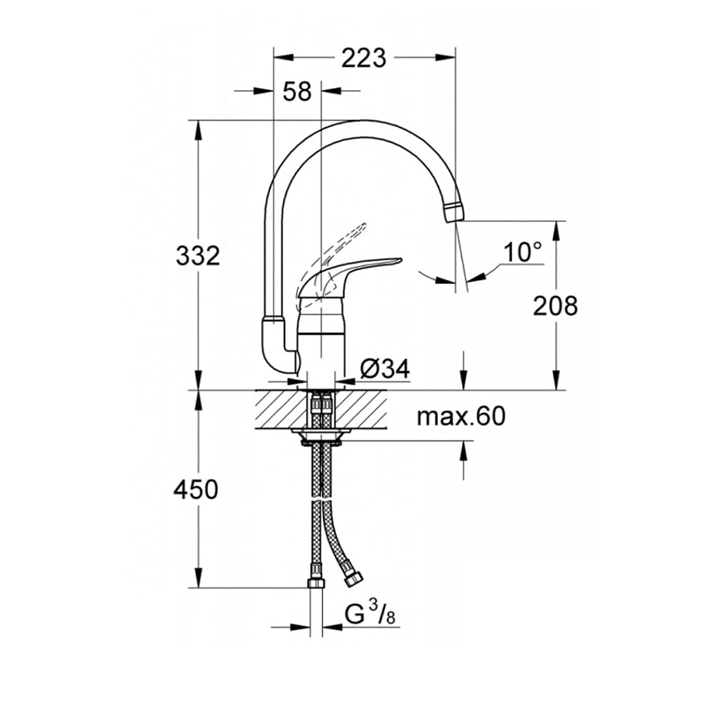 Grohe 33202002 Mitigeur Évier Bec Haut Eurosmart, Chromé (Import Allemagne)