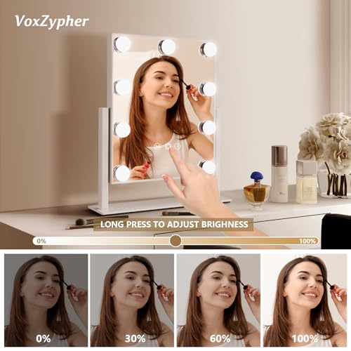 Hollywood Vanity Makeup Mirror with 9 LED Lights, Touch Control, 3 Colors, and 360° Rotation for Dressing Room & Bedroom