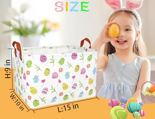 Image of Rectangle Empty Easter Baskets Boy Large Toy Storage Bin Girls collapsible Hamper Waterproof Canvas Box Kid Gifts Spring Decor( Brief Strokes Egg )