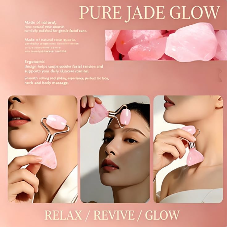 Rose Quartz 2 in 1 Facial Roller & Gua Sha Massage Tool image 2