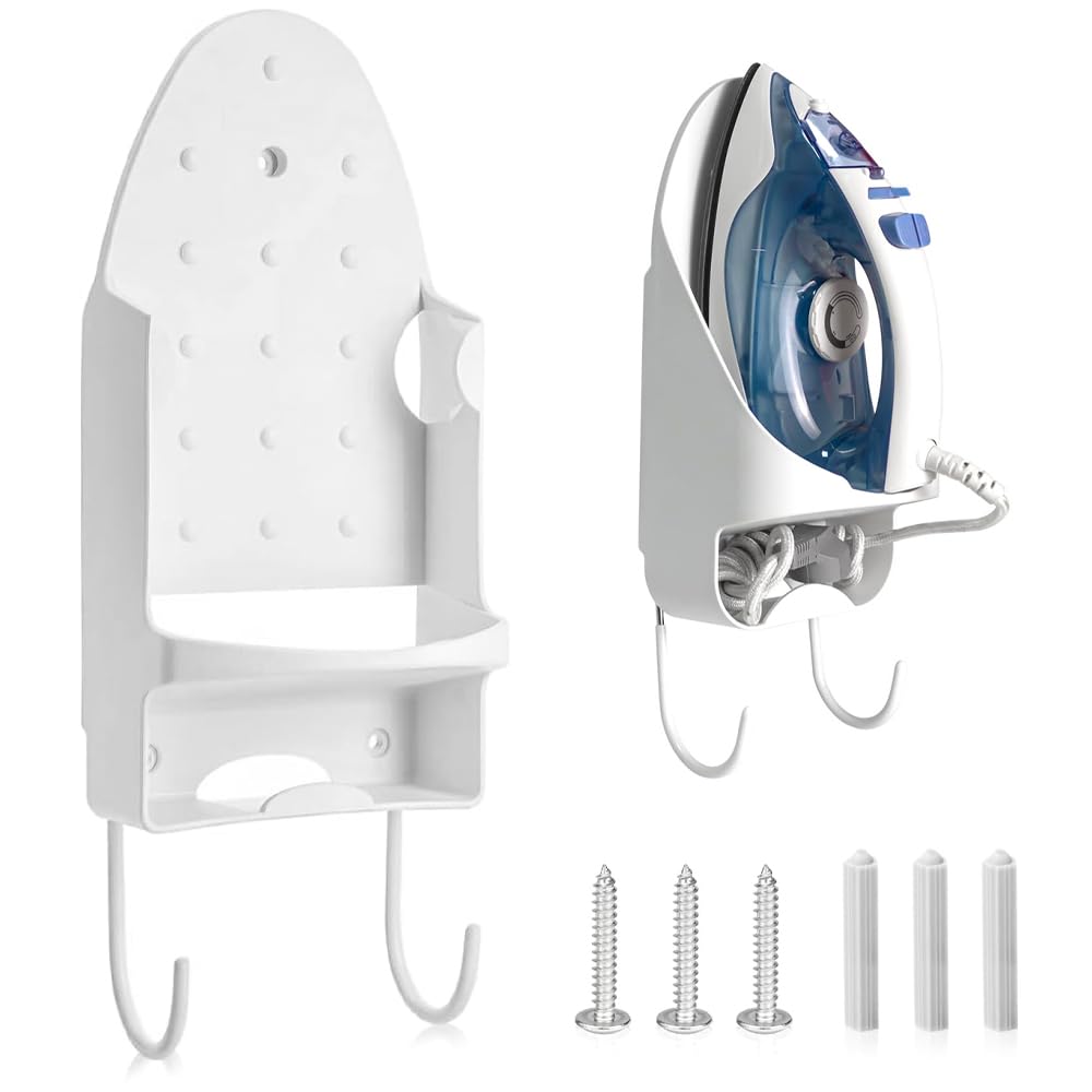 lbxtswpl Ironing Board Hanger, Iron Rack Universal, Laundry Room Decor Organization Electric Iron Holder Rack for Bathroom, Shelf Door, Laundry Room(White)