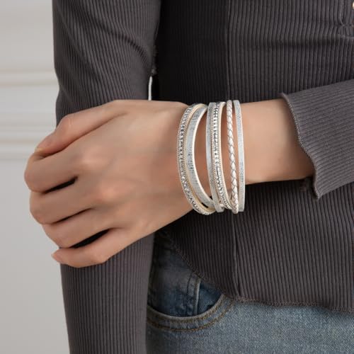 Rantanto Boho Braided Leather Wrap Bracelet Trendy Layered Cuff Bracelets Bohemian Stackable Fashion Bracelet Jewelry For Women3