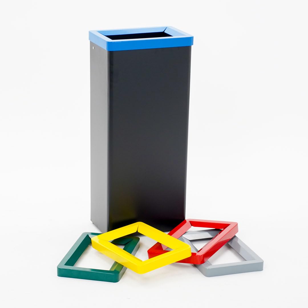 Danieli - Cestino per Raccolta Differenziata in Acciaio Nero Opaco. Pattumiera Modulare per Interni Raccogli Rifiuti. Coperchio in Acciaio Colorato Rimovibile. 42 L. (Blu)