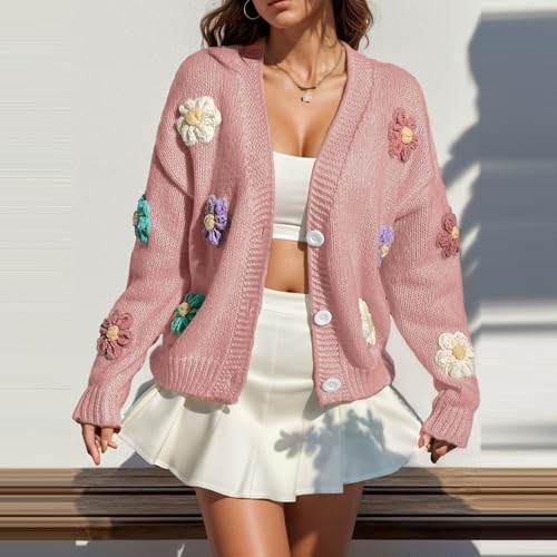 Image of FindThy Women's Cute Floral Print Cardigan Long Sleeve Button Up Cardigans Sweaters