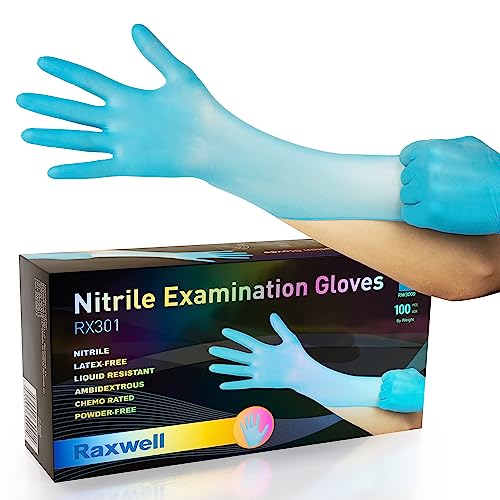 Raxwell Nitrile Gloves Large - Blue, 100 Count - Powder-Free Disposable & Latex-Free Food Grade Nitrile Gloves with Textured Grip & Chemical Resistance