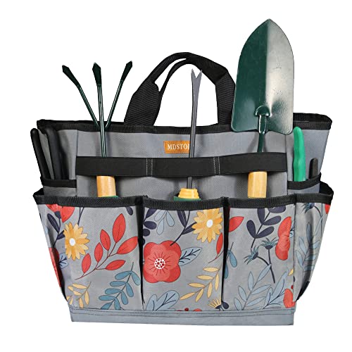 MDSTOP Garden Tool Bag, Garden Tool Kit Holder Home Organizer Storage Carrier, Oxford Garden Hand Tool Storage Tote Organizer with Handle and 8 Roomy Pockets, Floral Gardening Gift, Tools No