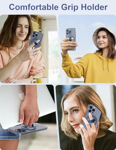 Image of EWA MagOne 3rd Gen [Compatible with MagSafe] Phone Grip Stand with Finger Strap, Removable Magnetic Ring Holder Kickstand Loop for iPhone 17,16,15,14,13,12 Series-(Blue)