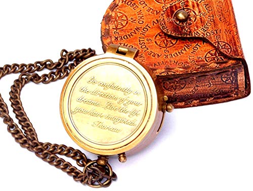 Brújula Thoreau de latón sólido con diseño vintage y estuche de cuero miniatura 1