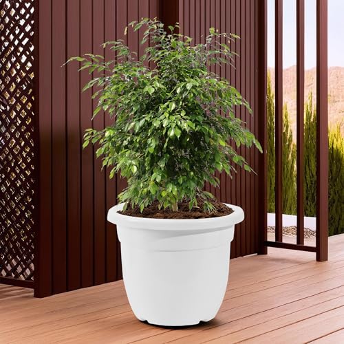 Image of Kuber Industries 14 Inch Plastic Large Size Flower Pot for Home, Office, Living Room, Balcony & Garden | Aesthetic & Portable Gamla Pot /Planter for Ideal for Indoor & Outdoor Use | White