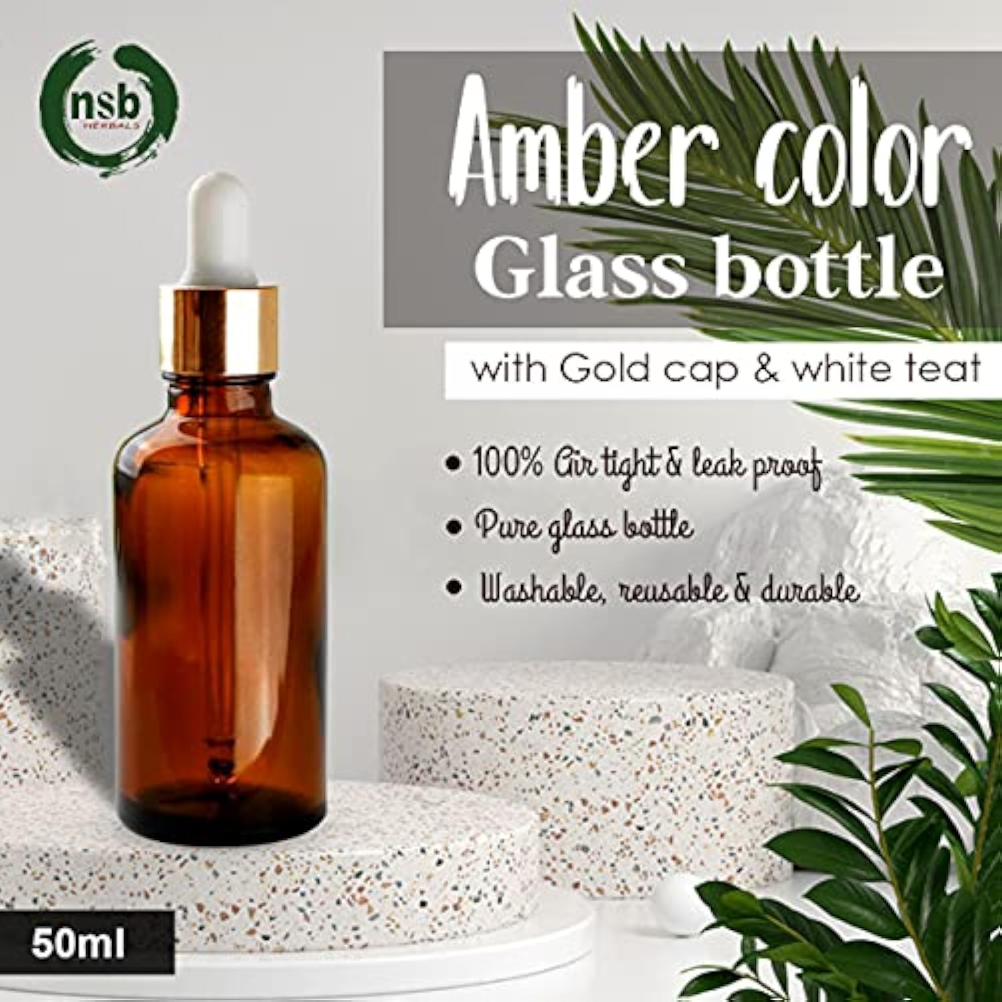 50 ml Amber Round Empty Glass Bottle Set
