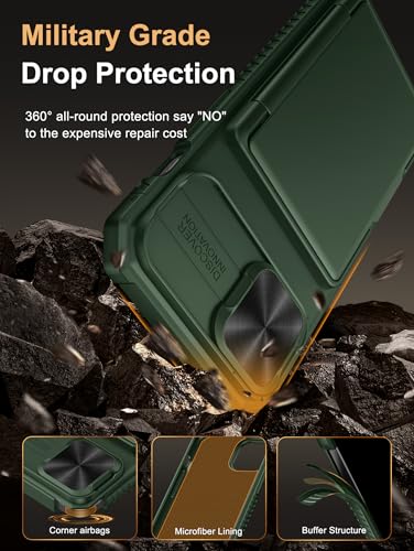 Image of Vihibii for iPhone 16e Back Cover Wallet with Card Holder (4 Cards) [RFID Blocking] & Slide Camera Cover, Military Grade Drop Protection, Rugged Back & Silicone Edge Case for 16e 2025 6.1 inch, Green