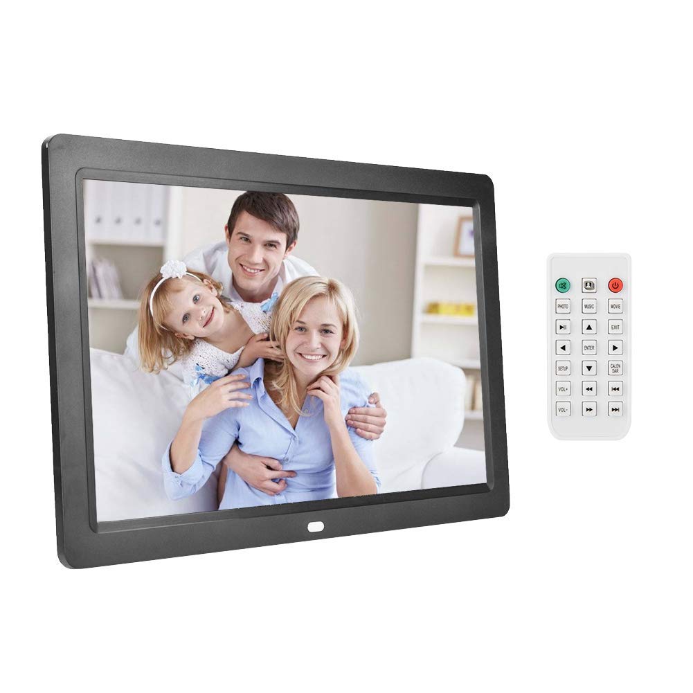 Cornice digitale, full HD 12 pollici 1280 * 800HD display foto/musica/lettore video calendario sveglia timer di accensione/spegnimento automatico con telecomando(nero)